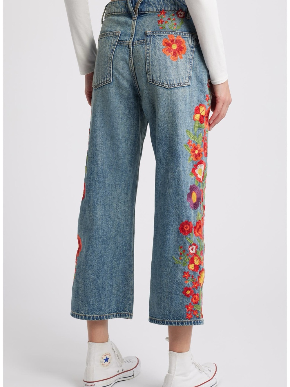 Free People We The Free Willow Floral Embroidered Jean Retrograde Blue Size 25 - Picture 6 of 16